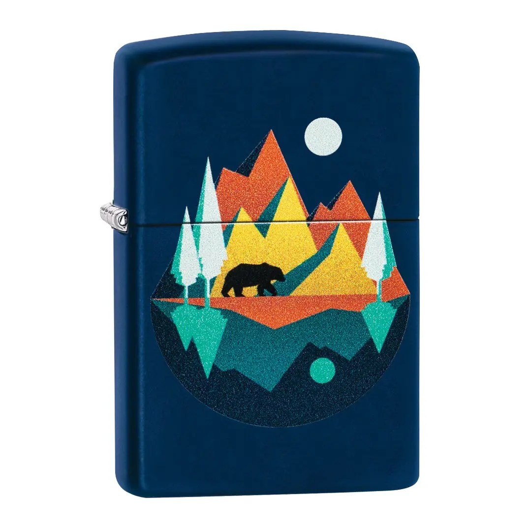 Zippo Geometric Bear and Mountains Design Pocket Lighter - Made in USA