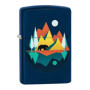 Zippo Geometric Bear and Mountains Design Pocket Lighter - Made in USA