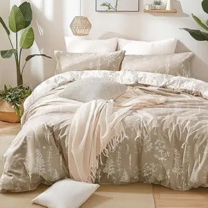 Light Taupe Comforter Queen - Queen Size Comforter, 3 Cute Floral Sets for Seasons,1 Botanical Flowers Comforter and 2 Pillow Shams