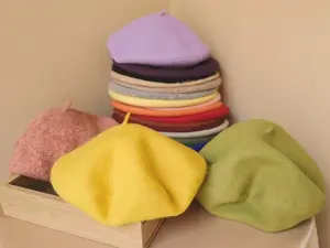 Wool Beret: Solid Color French Style Vintage Cap