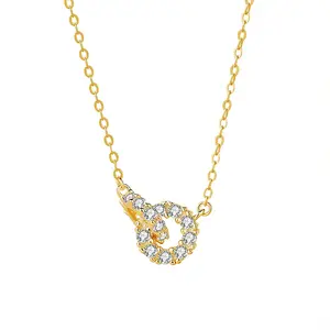 Dainty Interlocking Double Circle 5A Zircon Pendant Necklaces For Women Teen Girls 18K Gold Plated S925 Silver Tarnish Proof Adjustable Chain Exquisite Elegant Light Luxury Jewelry Unique Daily Wear Birthday Anniversary Mother Graduation Gift For Her