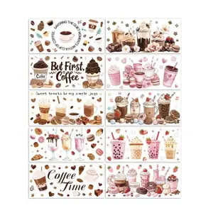 UV DTF Cup Wraps Transfer Stickers Drinks Pattern, 10 Sheets Waterproof Custom Vinyl Transfer Sticker 16oz Coffee Glass Cup Tumbler Bottle Mug Decals for Men Women Stickers Kit