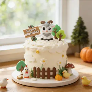 Cute Lamb Farm Cake Decoration Set, Forest Style Garden Birthday Plugin, Baby First Year Dessert Table Arrangement
