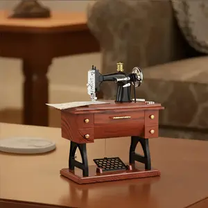 Mini Sewing Machine Design Music Box Count Clockwork Vintage Music Box Plastic Desktop Decorative Living Room Birthday Gift Christmas Gift