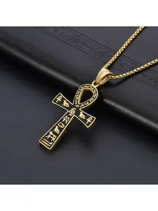 Vintage Ancient Egyptian Ankh Cross Pendant Titanium Steel Necklace Hip-hop Jewelry