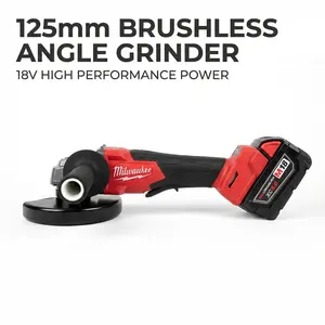 Milwaukee 18V Brushless 125mm Angle Grinder Featuring 8500 RPM Variable Speed and 33mm Cutting Depth, Professional M14 Spindle Power Tool for Metal Grinding and Heavy Duty Concrete Cutting Tasks in Construction Sites
