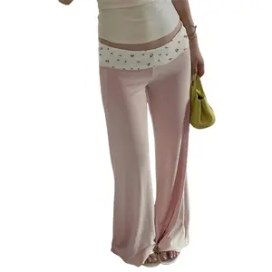 Flare Leggings for Women Y2K Floral Fold Over Low Rise Yoga Lounge Pants Wide Leg Foldover Bell Bottoms Priscilla Pants Casual Trousers