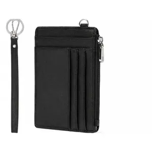 Small Wallet For Women RFID Leather Credit Card Holder Slim Wristlet Keychain Wallet With Zipper Pocket