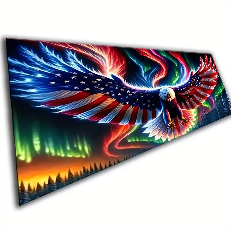 Flying American Eagle DIY Diamond Painting Kit, 90x30cm (35x12 Inch), Snow Aurora Landscape, Full Round 5D Mosaic Art, Home Decor Gift, Wall Art Painting