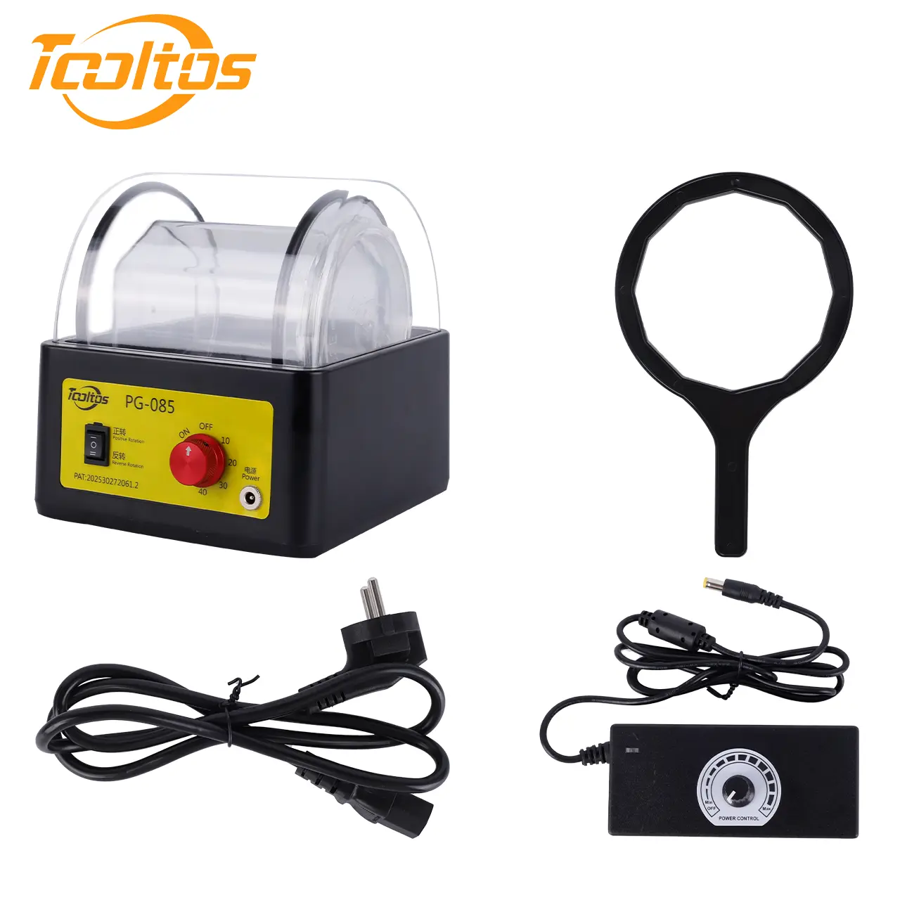 TooltosPG-085 Mini Rotary Barrel Jewelry Polishing Machine - ABS+Metal, Adjustable 100-268 RPM, 50/60 Hz, Noise Reduction, Stable Rotation, 82x131mm Chamber, 180x175x189mm, for DIY Jewelry Making, Small Metals/Plastics (110V/220V), Eyeglasses