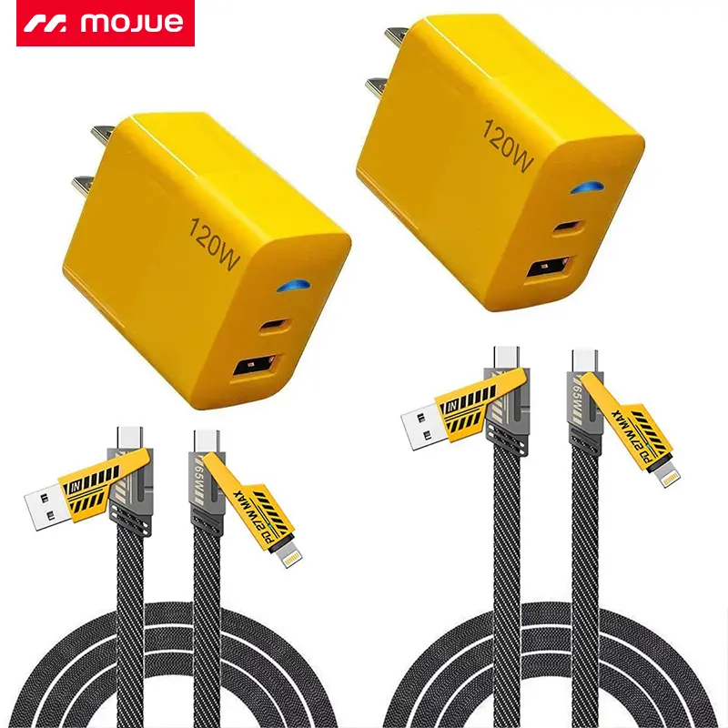 2-Pack Multiple Ports USB C/USB A Fast Charger Adapter with 4-in-1 USB C Cable 5FT Fast Charging Cord, Supports Up to 120W, Compatible with iPhone17/16/15/14/13/12/Pro Max iPad Samsung Cellphone Electronic