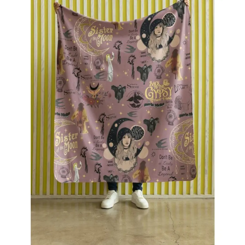 Stevie Nicks Fleetwood Mac Fleece Throw Blanket - Sister of the Moon Witchy Boho All-Season Blanket, Gypsy Rock Goddess Celestial Moon Art Cozy Textile, All-Season Blankets