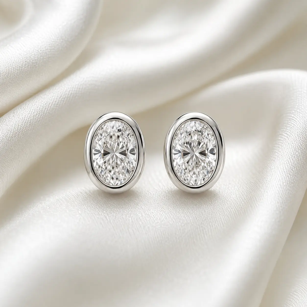 Bezel-Set Oval Diamond Stud Earring