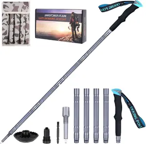 [CZNT] Detachable Hiking Stick Walking Staff - 5 Tube Trekking Pole Multi Tool for Women & Child, Aluminum Alloy 6061-T6, Stainless Steel 304, Ergonomic Grip, Portable, Adjustable Length