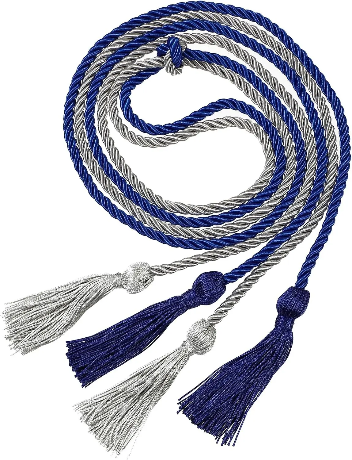Double Honor Graduation Cords with Tassels Braided Academic Ropes for High School College Ceremony 68 Inch Royal Blue+Grey