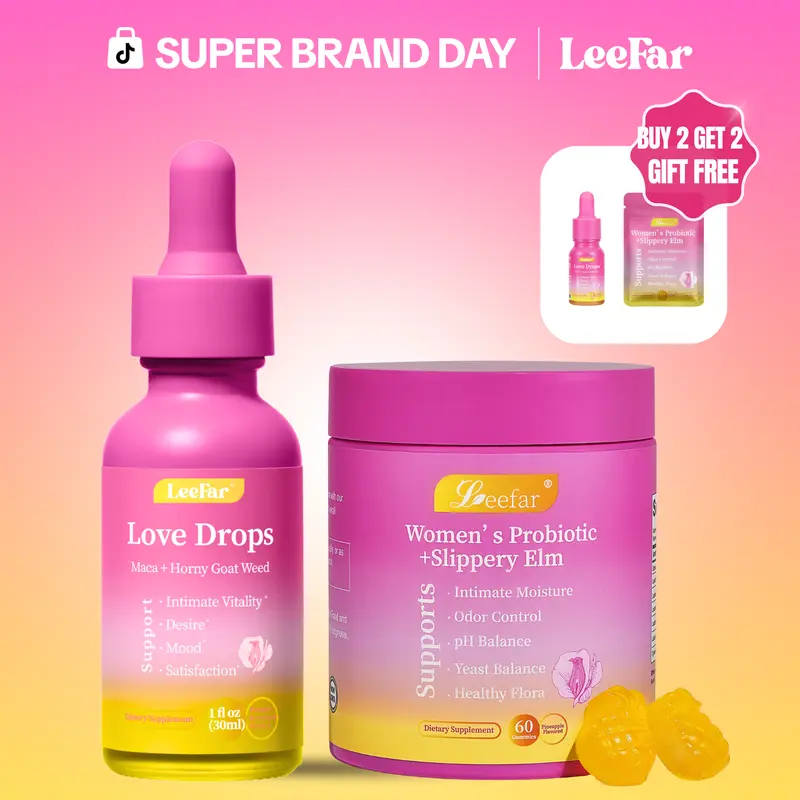 LeeFar Bedroom Bundle – Her Juicy Women's Probiotic Gummies + Love Drops for Intimate Wellness