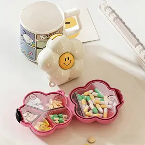 Dopamine Flower Shape Medicine Box, Portable Mini Travel Pill Organizer, Vitamin Organizer, Seven-Day Separated Storage Case, Essential Small Drug Holder