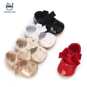 Cute heart-shaped bow soft soled PU leather flat shoes for summer, anti slip princess shoes