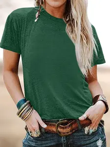 Women's T-shirt Casual Fitted Lightweight Round Neck Solid Color  Daily Commuter Short-Sleeve T-shirt Tops，TikTok Trending T-shirt Women ，Simple Outfit Murah T-shirt Wanit,Comfortable Fabric
