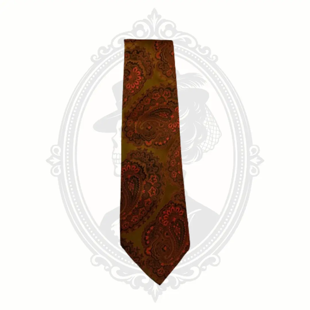 Men's Vintage Britannia Paisley Necktie - Olive Green, Rust Brown Traditional Wedding Style Necktie for Wedding Events, Traditional Wedding Style Neckties