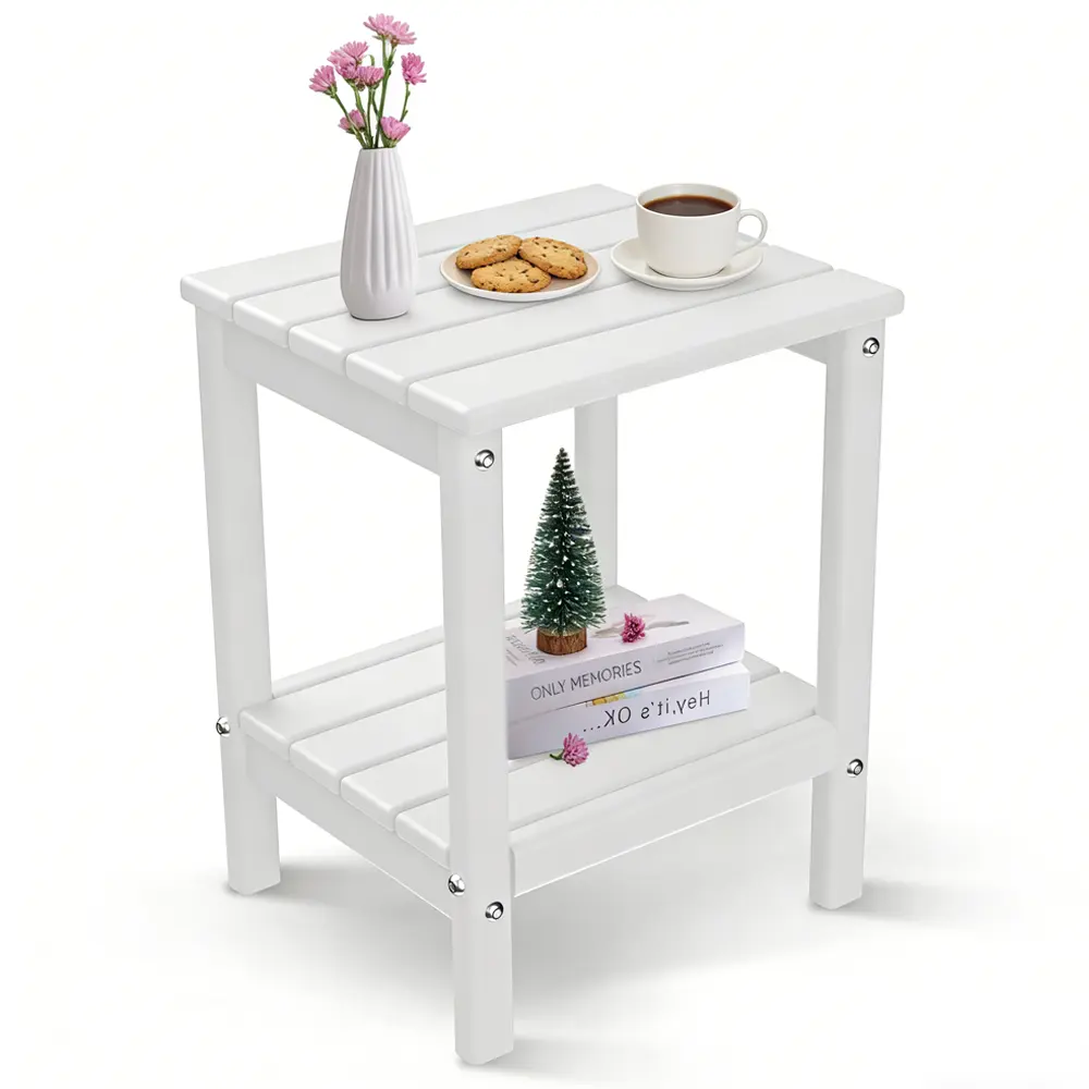 BRIOPAWS  Side Table HDPE Weather Resistant Outdoor Table, 2-Shelf Plastic End Table for Poolside Indoor Outside Front Porch Living Room Patio Backyard Campfire, 14 x 13 inch