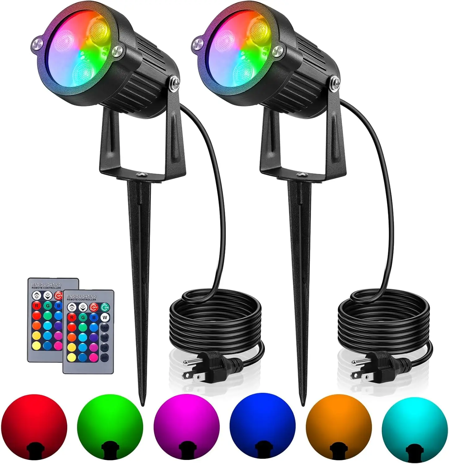 Lawn Flood Light Stake, 2-in-1 Waterproof Outdoor Remote controlle Landscape Lighting Spotlight Wall Light for Yard Garden Driveway Pathway Pool(2 Pack), Remote Control, Outdoor Lights Backyard