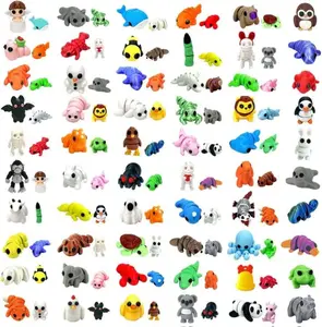 102 Pcs Mini Random 3D Printed Animal Figurines Set, Flexible Articulated Fidget Toys,Surprise 3D Printed Animals Cute Desk Decor, Party Favors, Classroom Rewards(52 Large 50 Small)