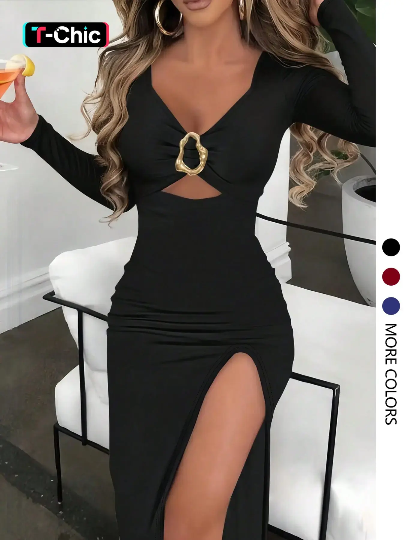 Elegant Women's Bodycon Long Sleeve Slit Dress, Perfect for Parties and  Events, Stylish and Chic Design, Ideal for Special Occasions, Elegant Fitted  Dresses - TikTok Shop