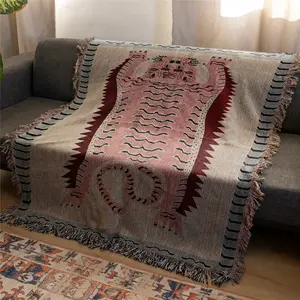 Pink Tiger Pattern Bohemian Yarn Jacquard Woven Blanket with Tassel, Throw Blanket, Thick Soft Washable Blanket, Used for Home Decor Sofa Chair Bed Tapestry Tablecloth Floor Garden Picnic Outdoor Camping, Breathable Soft Blanket, Striped Throw Blanket