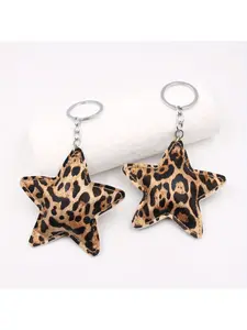 1PC Women's Leopard Print Star PU Leather Keychain, Luggage Car Bag Charm Accessories