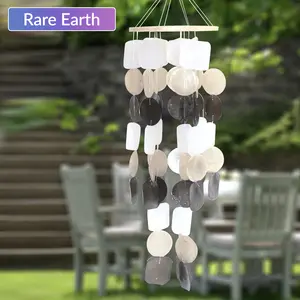 Earth Whisper Capiz Wind Chime - 26-Inch Handmade Teak Wood Coastal Decor with 63 Natural Shell Pieces, Perfect for Garden, Patio, or Gift