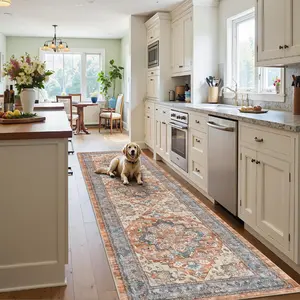 Hallway Runner Rug - 3x10 Vintage Non-Slip Long Rug for Entryway Low Pile Machine Washable Runner Rugs Indoor Thin Rug for Bedroom Living Room Laundry