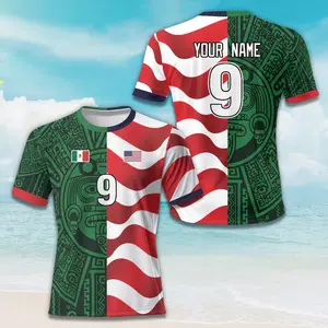 Personalized Mexico USA Heritage Style Top – Custom Name Unisex Cultural Graphic Shirt, Aztec Inspired Streetwear Apparel, Binational Lifestyle Fashion Gift