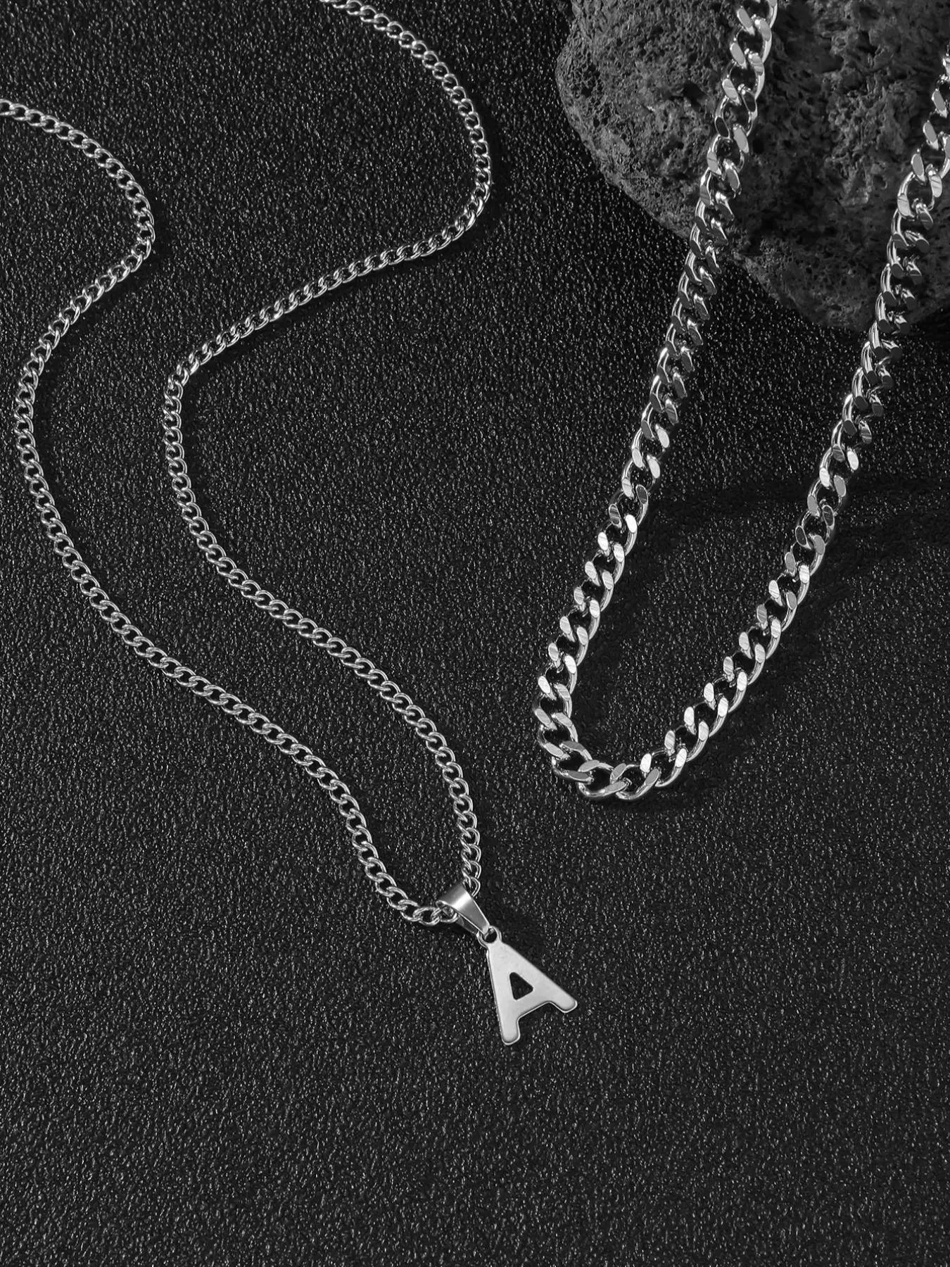 Fashion Letter Charm Pendant Necklace for Women & Men, Letters Necklace, Initial Letter Necklace, Cuban Link Necklace, Cuban Link Chain, Stainless Steel Jewelry for Party, Daily Clothing Decor, Trendy Jewelry for Birthday Gift, Stainless Steel Necklaces