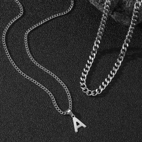 Fashion Letter Charm Pendant Necklace for Women & Men, Letters Necklace, Initial Letter Necklace, Cuban Link Necklace, Cuban Link Chain, Stainless Steel Jewelry for Party, Daily Clothing Decor, Trendy Jewelry for Birthday Gift, Stainless Steel Necklaces