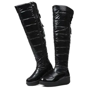 VIMISAOI Womens Over The Knee Boots Round Toe Wedge Heel Side Zipper Bow Fur Lined Comfortable Fashion Outdoor Party Dress Long Boots