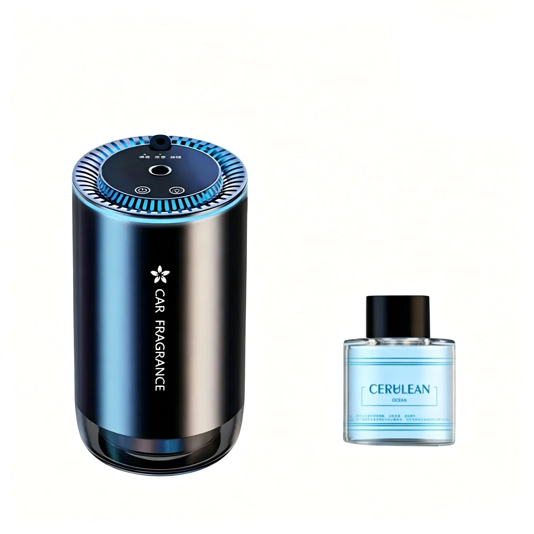 (Fragrance refills sold separately) Smart Car Air Freshener—Features a projection light, adjustable fragrance intensity, and synchronized lights and music