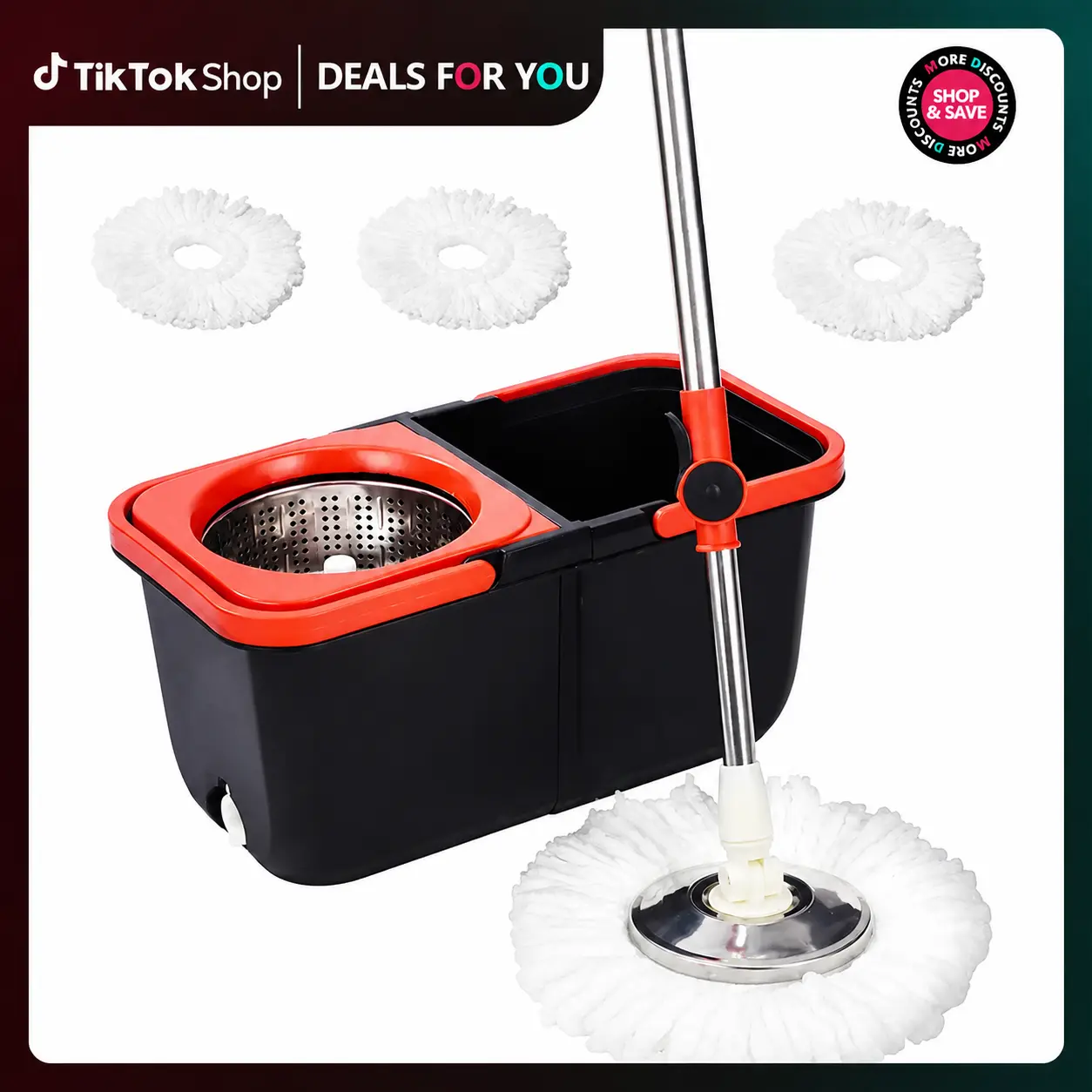 Upgraded Mop & Bucket Set with 360° Rotatable Mop 3 Microfiber Heads  Adjustable Handle Efficient Cleaning Supplies，Mop And Bucket Set,  Folding Bucket，new mop