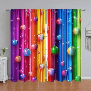 2Pcs 2-piece, rainbow gradient bubble print curtain panel, luminous colorful spheres, pole pocket style, semi sunshade polyester fiber, suitable for home living room, bedroom, balcony, kitchen, study and shower window decoration, accessory, anti