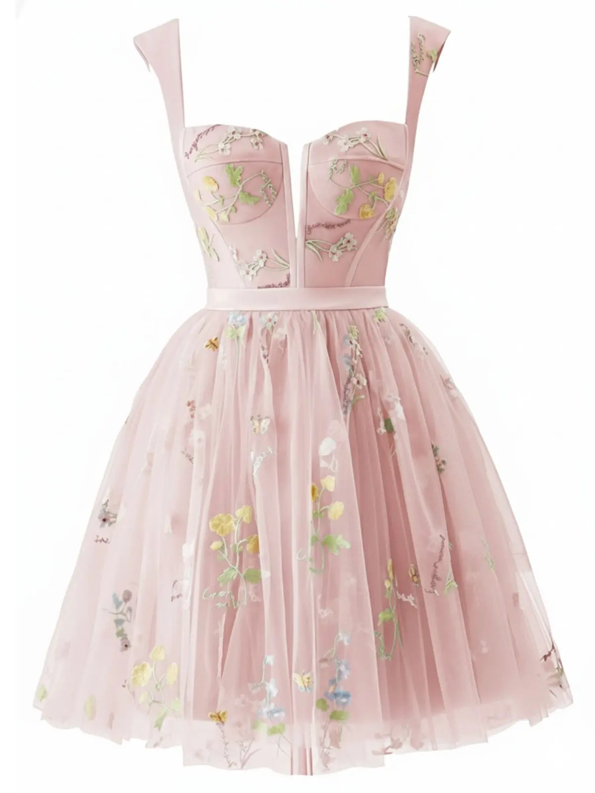 Pink 1970s Embroidered Floral Lace Mini Dress Prom Graduation Dress formal womensummer dresses vacation outfits