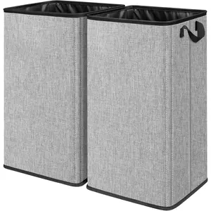 2 Pack Large Laundry Hamper, Tall Collapsible Laundry Basket with Sturdy Handles, Clothes Basket for Towels, Toys,-Saving Dirty Clothes Hamper for Bedroom, Laundryroom, Dorm, RV