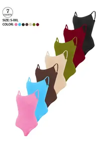 7 piece set solid color sexy women's one-piece shapewear, no chest pads, adjustable straps, thong crotch with snap closure, suitable for daily leisure, yoga, and sports, versatile base layer top, women's elastic shapewear bodysuit