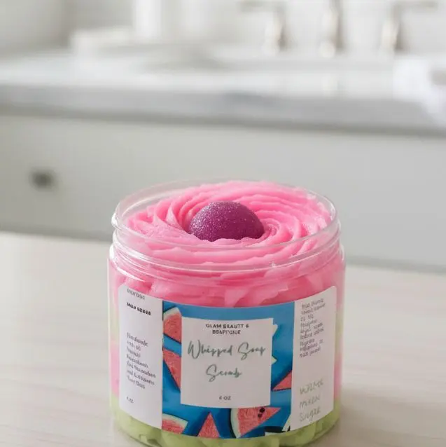 Handmade Watermelon Sugar Gentle Foaming Sugar Scrub with Shea Butter - Exfoliating Body Care for Dry Skin, Eczema Relief, Scent, Adults