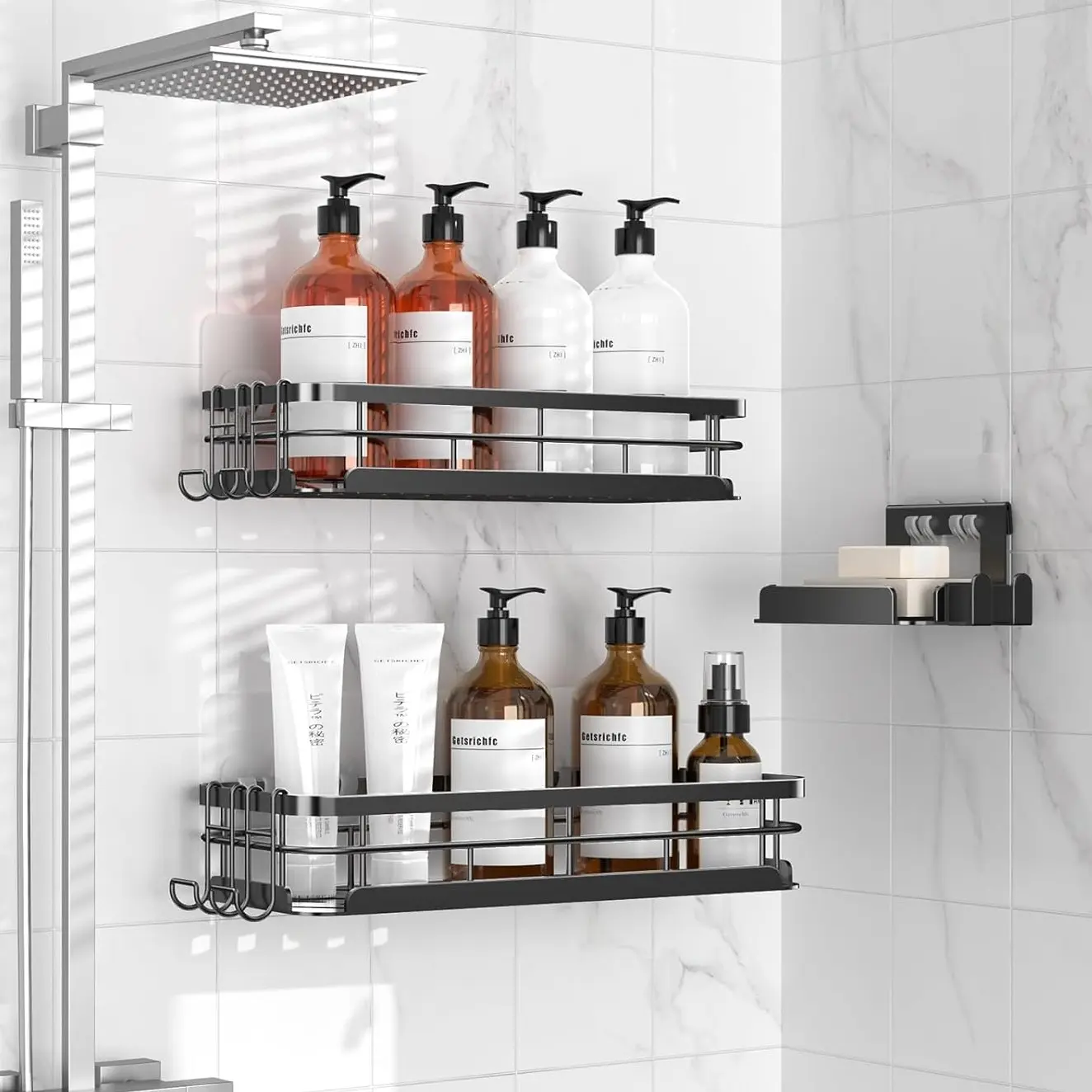 3 PCS Shower Caddy Organizer Adhesive, No Drilling Stainless Shower Shelves Rustproof Metal Tray for Shower Organizer Home Decor Bathroom Accessories