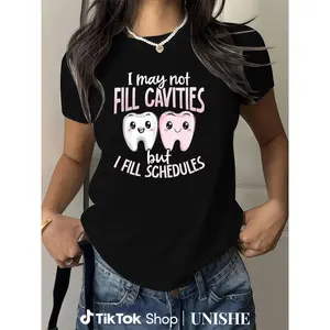 Women's Funny Dental Receptionist T-Shirt – Cotton Summer Short Sleeve Top