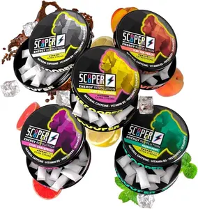 SCOOPER Energy I 5 cans I All-in-One-Box I Energy Pouches Sugar-free I 80 mg Natural Caffeine All Flavor Pack I 12 Pouches I Cool Grapefruit, Fresh Mint, Iced Cola, Iced Peach & Lemon Tea
