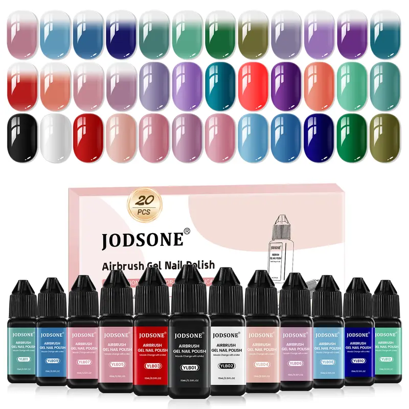 JODSONE 20-Color Airbrush Gel Nail Polish Kit - No Dilution, Easy Nail Gradients & DIY Patterns, Ideal Christmas Gift for Nail Art Girls