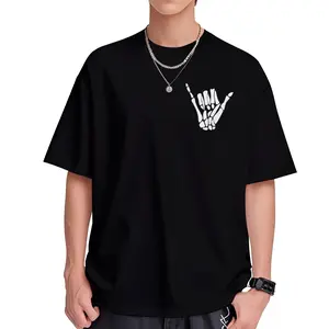 Casual Loose-Fitting T-Shirts for Men Featuring a Skeleton Hand Graphic, Round Neck, And Short Sleeves, Perfect for Summer Wear
