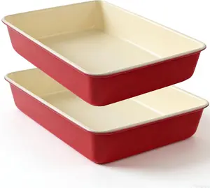 9x13 Inch 2 Pack Cake Pan - Heavy Duty Carbon Steel Non-Stick Deep Rectangular Baking Pan, Warp-Resistant Oven Safe to 450 ° F PFOA Free for Lasagna Casseroles Brownies Roasting