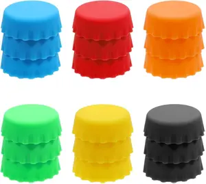 18 PCS Silicone Bottle Caps 6 Vibrant Colors Reusable Leak-Proof Dishwasher Safe for Soft Drink Wine Bottles 3 Each of Red Blue Orange Yellow Black Green